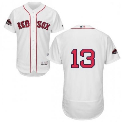 Mens Majestic Boston Red Sox 13 Hanley Ramirez White Home Flex Base Authentic Collection 2018 World Series Jersey