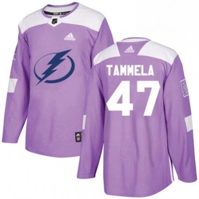 Mens Adidas Tampa Bay Lightning 47 Jonne Tammela Authentic Purple Fights Cancer Practice NHL Jersey