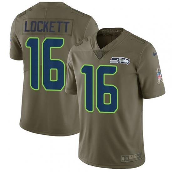 Nike Seahawks #16 Tyler Lockett Olive Mens Stitched NFL Limited 2017 Salute to Service Jersey