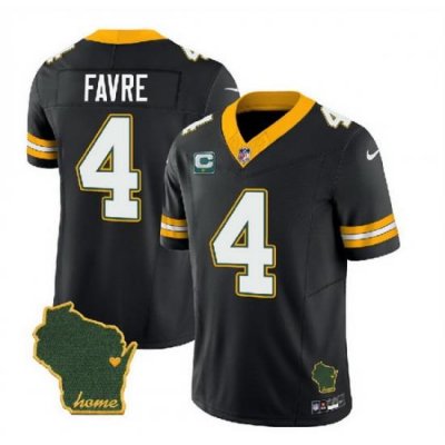 Men Green Bay Packers 4 Brett Favre Black 2023 F U S E  Home Patch And 1 Star C Patch Vapor Untouchable Limited Stitched Jersey