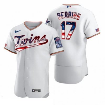 Men Minnesota TWins 17 Jose Berrios Men Nike White Fluttering USA Flag Limited Edition Flex Base MLB Jersey