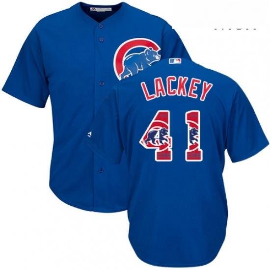 Mens Majestic Chicago Cubs 41 John Lackey Authentic Royal Blue Team Logo Fashion Cool Base MLB Jersey