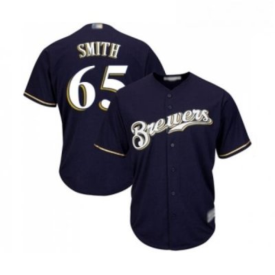 Youth Milwaukee Brewers 65 Burch Smith Replica Navy Blue Alternate Cool Base Baseball Jersey