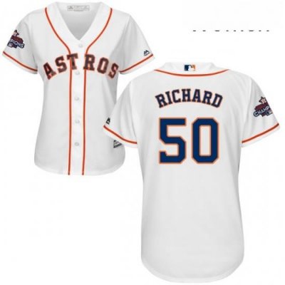 Womens Majestic Houston Astros 50 JR Richard Authentic White Home 2017 World Series Champions Cool Base MLB Jersey