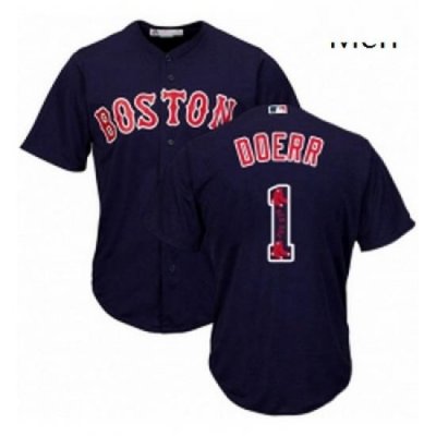 Mens Majestic Boston Red Sox 1 Bobby Doerr Authentic Navy Blue Team Logo Fashion Cool Base MLB Jersey