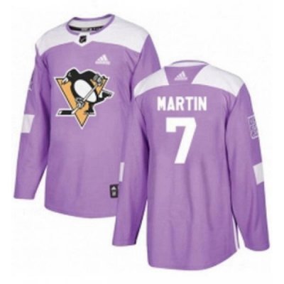 Mens Adidas Pittsburgh Penguins 7 Paul Martin Authentic Purple Fights Cancer Practice NHL Jersey