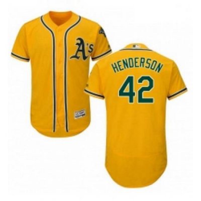 Mens Majestic Oakland Athletics 42 Dave Henderson Gold Alternate Flex Base Authentic Collection MLB Jersey