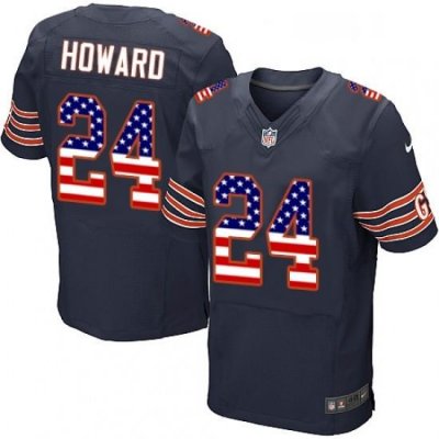 Mens Nike Chicago Bears 24 Jordan Howard Elite Navy Blue Home USA Flag Fashion NFL Jersey