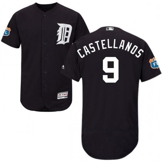 Mens Majestic Detroit Tigers 9 Nick Castellanos Navy Blue Alternate Flex Base Authentic Collection MLB Jersey