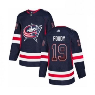 Mens Adidas Columbus Blue Jackets 19 Liam Foudy Authentic Navy Blue Drift Fashion NHL Jersey