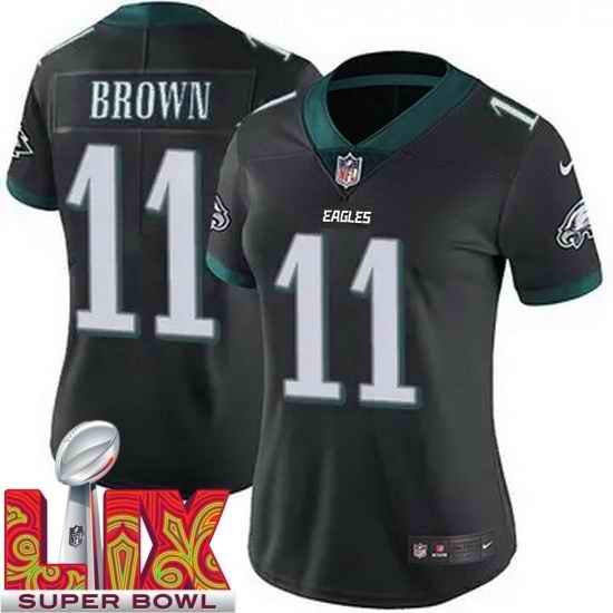 Women Philadelphia Eagles A.J. Brown #11 Black 2024 2025 Super Bowl LIX F U S E Stitched NFL Jersey