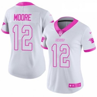 Womens Nike Carolina Panthers 12 DJ Moore Limited WhitePink Rush Fashion NFL Jersey