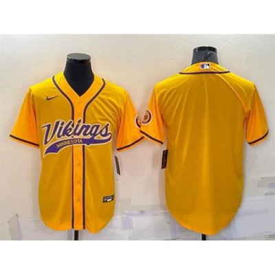 Men Minnesota Vikings Blank Gold With Patch Cool Base Stitched Baseball Jersey