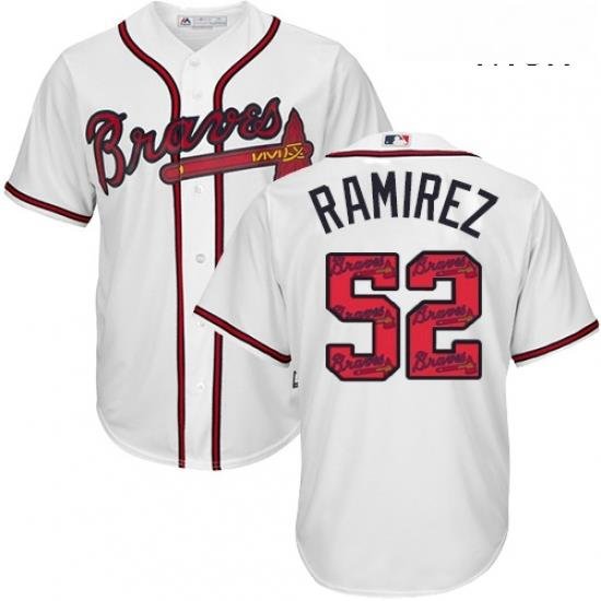 Mens Majestic Atlanta Braves 52 Jose Ramirez Authentic White Team Logo Fashion Cool Base MLB Jersey