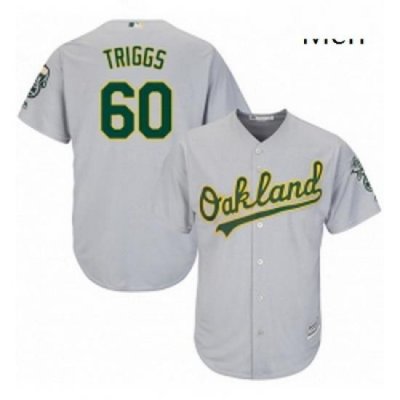 Mens Majestic Oakland Athletics 60 Andrew Triggs Replica Grey Road Cool Base MLB Jersey