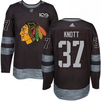 Mens Adidas Chicago Blackhawks 37 Graham Knott Authentic Black 1917 2017 100th Anniversary NHL Jersey