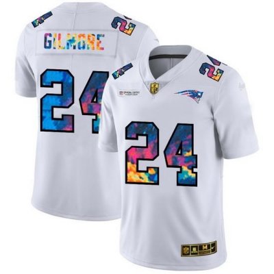 New England Patriots 24 Stephon Gilmore Men White Nike Multi Color 2020 NFL Crucial Catch Limited NFL Jersey