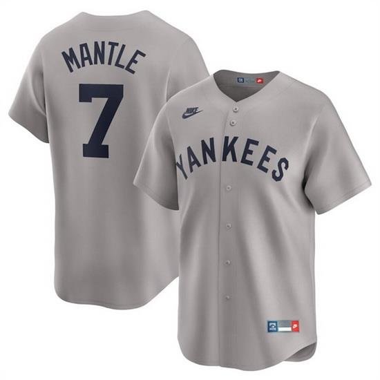 Men New York Yankees 7 Mickey Mantle Gray Cooperstown Collection Limited Stitched Baseball Jersey