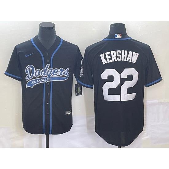 Men's Los Angeles Dodgers #22 Clayton KershaW Black Cool Base Stitched Baseball Jersey1