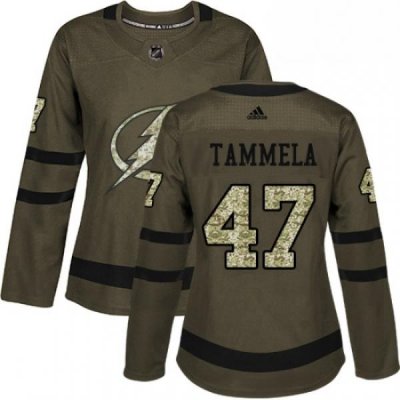 Womens Adidas Tampa Bay Lightning 47 Jonne Tammela Authentic Green Salute to Service NHL Jersey