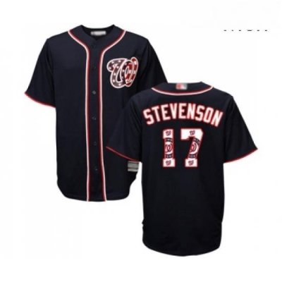 Mens Washington Nationals 17 Andrew Stevenson Authentic Navy Blue Team Logo Fashion Cool Base Baseball Jersey