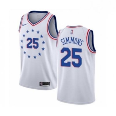 Mens Nike Philadelphia 76ers 25 Ben Simmons White Swingman Jersey Earned Edition