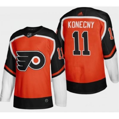 Men Philadelphia Flyers 11 Travis Konecny 2021 Orange Reverse Retro Stitched Jersey