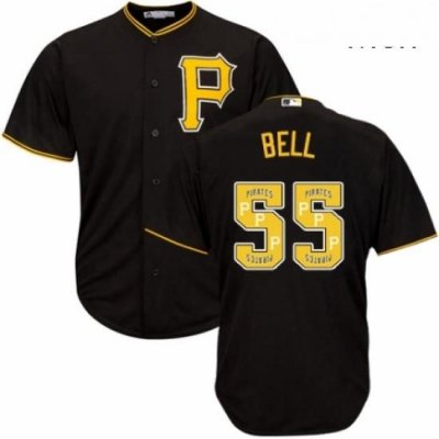 Mens Majestic Pittsburgh Pirates 55 Josh Bell Authentic Black Team Logo Fashion Cool Base MLB Jersey