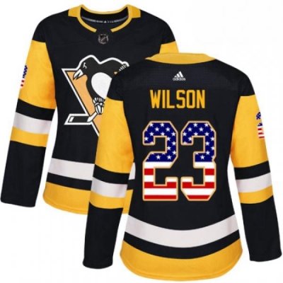 Womens Adidas Pittsburgh Penguins 23 Scott Wilson Authentic Black USA Flag Fashion NHL Jersey