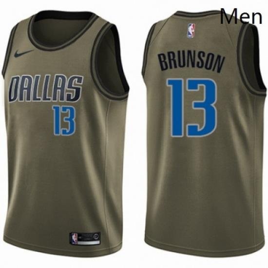 Mens Nike Dallas Mavericks 13 Jalen Brunson Swingman Green Salute to Service NBA Jersey