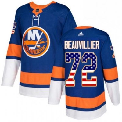 Mens Adidas New York Islanders 72 Anthony Beauvillier Authentic Royal Blue USA Flag Fashion NHL Jersey