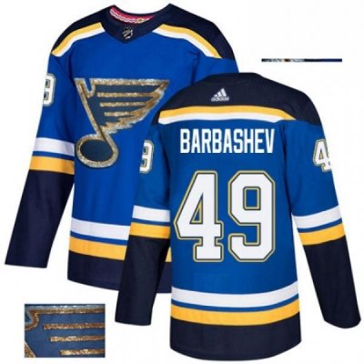 Mens Adidas St Louis Blues 49 Ivan Barbashev Authentic Royal Blue Fashion Gold NHL Jersey