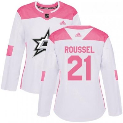 Womens Adidas Dallas Stars 21 Antoine Roussel Authentic WhitePink Fashion NHL Jersey