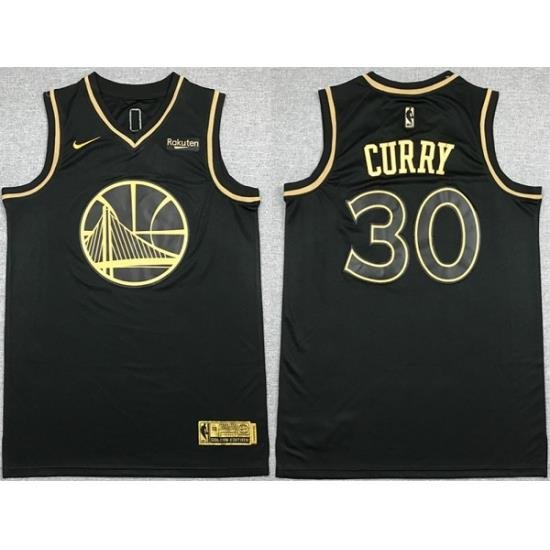 Men Golden State Warriors 30 Stephen Curry Black Gold Stitched Jersey