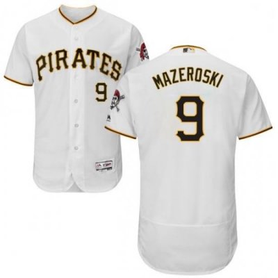 Mens Majestic Pittsburgh Pirates 9 Bill Mazeroski White Home Flex Base Authentic Collection MLB Jersey