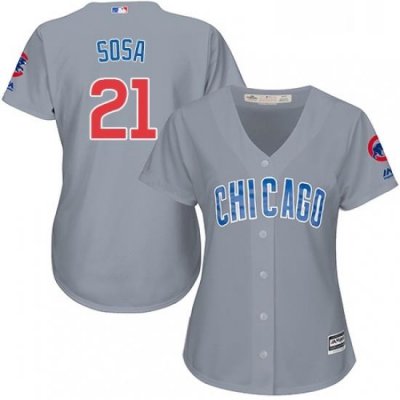 Womens Majestic Chicago Cubs 21 Sammy Sosa Authentic Grey Road MLB Jersey