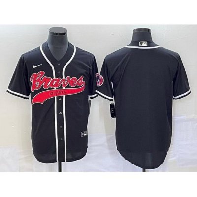 Men Atlanta Braves Blank Black Cool Base With Patch Stitched Baseball Jersey