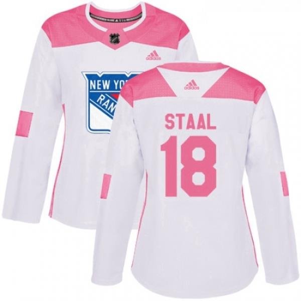 Womens Adidas New York Rangers 18 Marc Staal Authentic WhitePink Fashion NHL Jersey