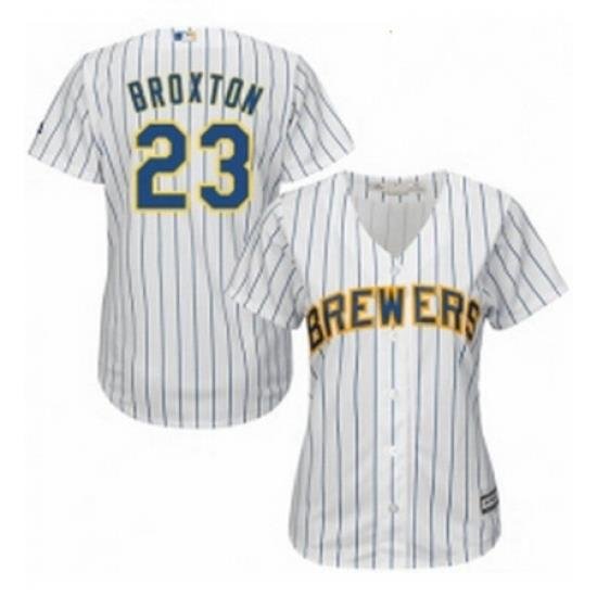 Womens Majestic Milwaukee Brewers 23 Keon Broxton Authentic White Home Cool Base MLB Jersey