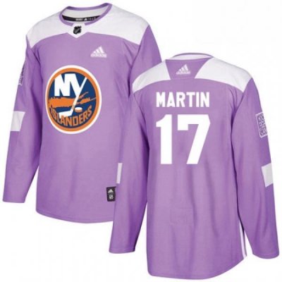 Mens Adidas New York Islanders 17 Matt Martin Authentic Purple Fights Cancer Practice NHL Jersey