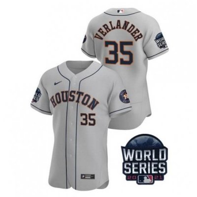 Men Houston Astros 35 Justin Verlander 2021 Grey World Series Flex Base Stitched Baseball Jersey