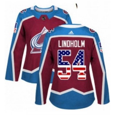 Womens Adidas Colorado Avalanche 54 Anton Lindholm Authentic Burgundy Red USA Flag Fashion NHL Jersey