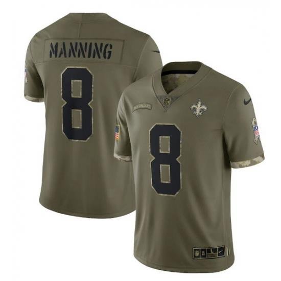 Men New Orleans Saints 8 Archie Manning Olive 2022 Salute To Service Limited Stitched Jersey