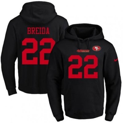 NFL Mens Nike San Francisco 49ers 22 Matt Breida Black Name Number Pullover Hoodie