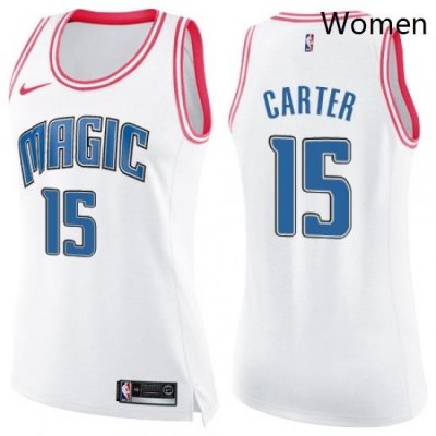 Womens Nike Orlando Magic 15 Vince Carter Swingman WhitePink Fashion NBA Jersey