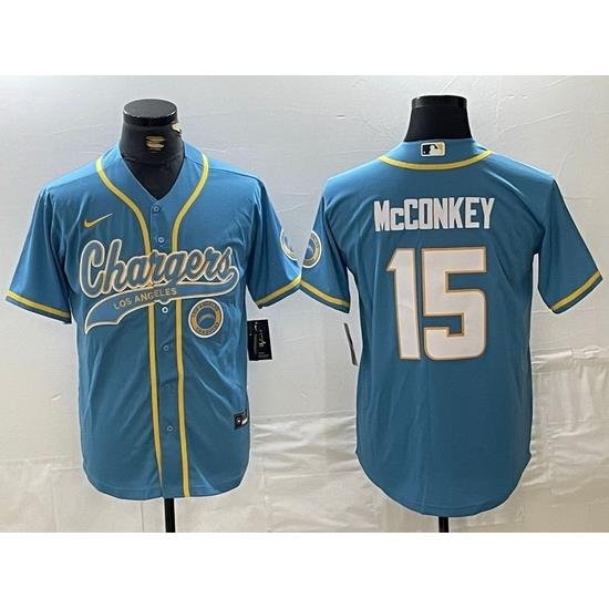 Men Los Angeles Chargers 15 Ladd McConkey Blue Cool Base Stitched Baseball Jersey 2