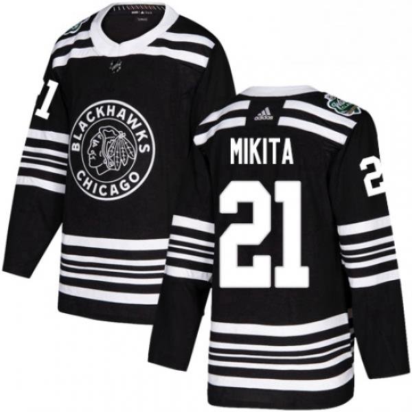 Mens Adidas Chicago Blackhawks 21 Stan Mikita Authentic Black 2019 Winter Classic NHL Jersey