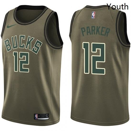 Youth Nike Milwaukee Bucks 12 Jabari Parker Swingman Green Salute to Service NBA Jersey