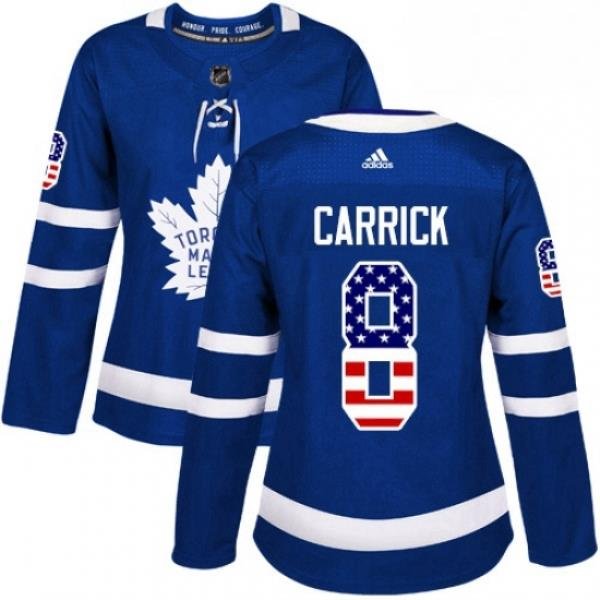 Womens Adidas Toronto Maple Leafs 8 Connor Carrick Authentic Royal Blue USA Flag Fashion NHL Jersey