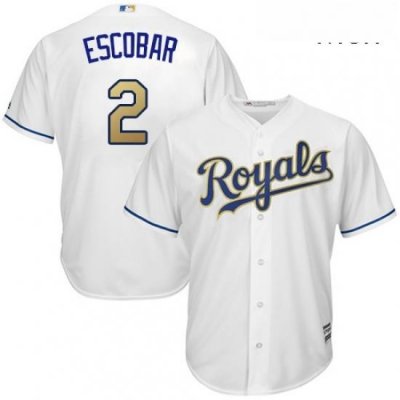 Mens Majestic Kansas City Royals 2 Alcides Escobar Replica White Home Cool Base MLB Jersey